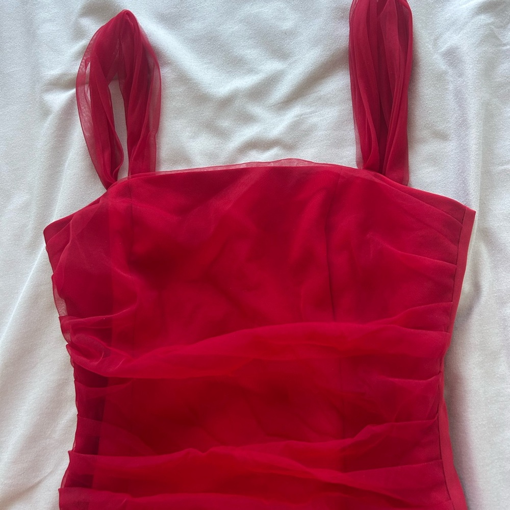 Red Sheer Layered Sleeveless Dress